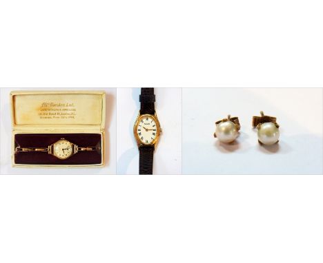 A lady's 9ct gold cased wristwatch, J W Benson London, with Swiss movement and expanding link chain bracelet, a lady's Accuri