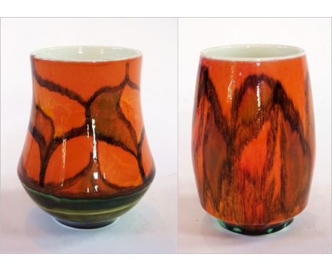 Two Poole Delphis red glazed vases, 10cm diameter 