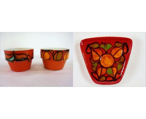 Two Poole pottery Delphis design small planters, one with lemons and limes and the other an abstract pattern blues, yellows a