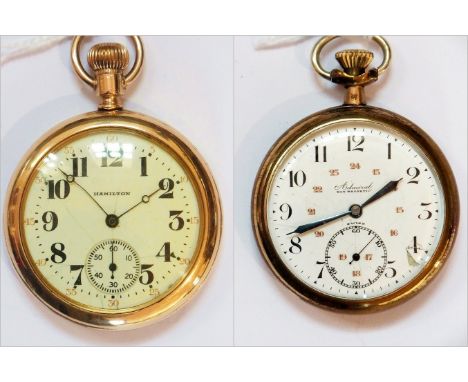 An Admiral gold plated open-faced pocket watch with enamel dial and subsidiary seconds hand together with a similar watch by 