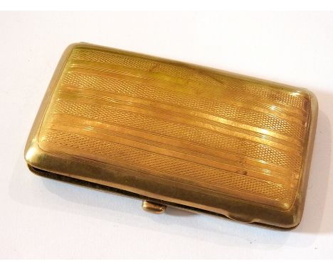 9ct gold cigarette case, rectangular and engine turned, 8cm wide, 39g approx. 