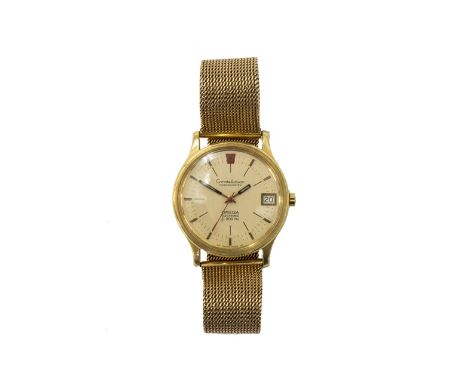 A gentleman's 18ct gold, circular cased Omega Constellation Chronometer Electronic wristwatch, the signed dial with baton sha