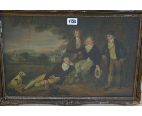 After Henry Singleton, Portrait of Walter 'The Old Justice' Trevelyan and his three sons, oil on canvas, 30cm x 43cm. 