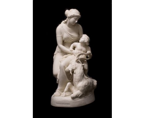 A Copeland parian figure group 'The Infancy of Jupiter' after the original by R Monti 1871, raised on a titled base and stamp