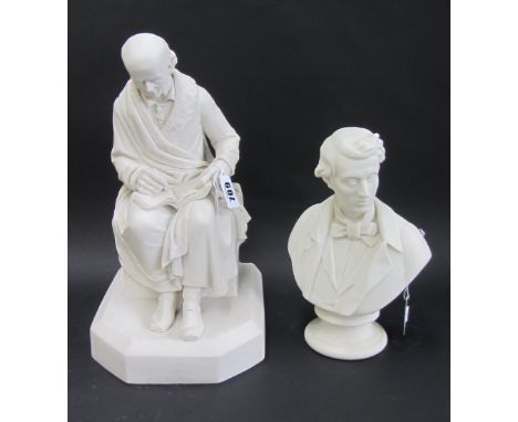 A Worcester 'Kerr and Binns' parian figure of 'Dr Hahnemann', raised on a shaped plinth, with incised marks to rear, 30cm hig