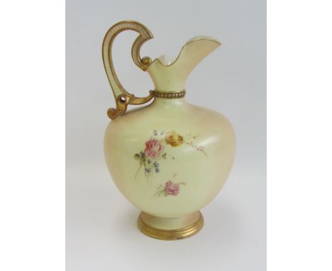 A Royal Worcester ewer by Edward Raby, circa 1894, bulbous form with high handle, painted with poppies and insects, signed ER