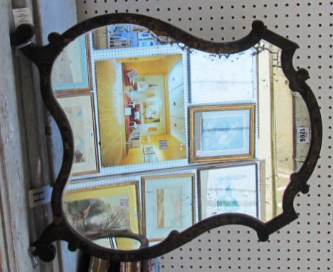 A 19th century chinoiserie decorated table top strut mirror of shaped outline, 50cm wide x 60cm high. 