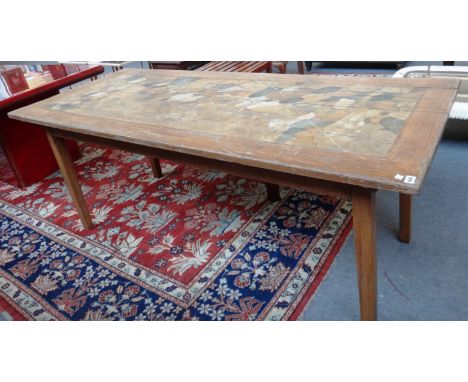 An early 19th century and later scumble painted pine dining table on tapering square supports, 79cm wide x 198cm long.