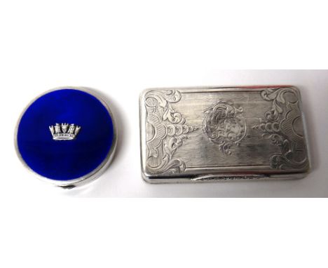A European rectangular snuff box, gilt within, the hinged cover with engraved decoration, the sides and the base with reeded 