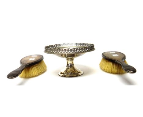 Silver and silver mounted wares, comprising; a circular pedestal bonbon dish, pierced with an arcaded border and on a beaded 