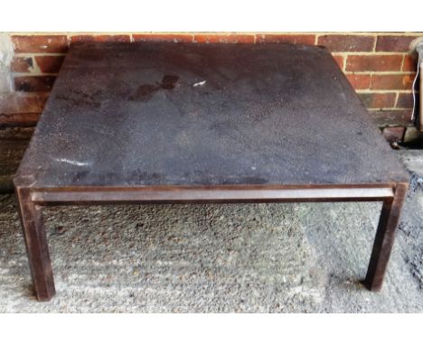 An industrial style steel rectangular console table in octagonal supports, 45cm wide  x 238cm long, together with a matching 