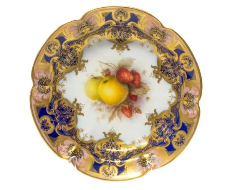 A Royal Worcester lobed circular dish by Richard Sebright, circa 1912, painted with apples and strawberries, signed R.Sebrigh