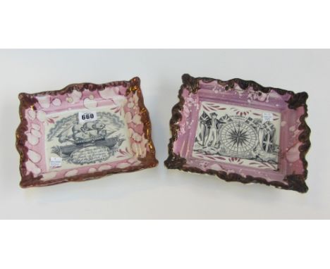 Two Sunderland lustre plaques, 19th century, each printed in black, one with `The Mariner's Compass', the other with a sailin