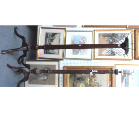 A 19th century mahogany coat/hat stand with reeded column and tripod base, together with a similar standard lamp. 