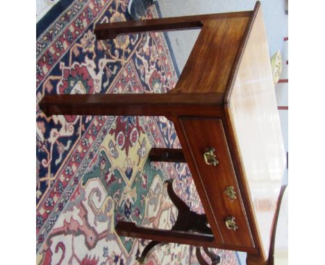 A mid 18th century mahogany single drawer side table, on canted square supports, 91cm wide.