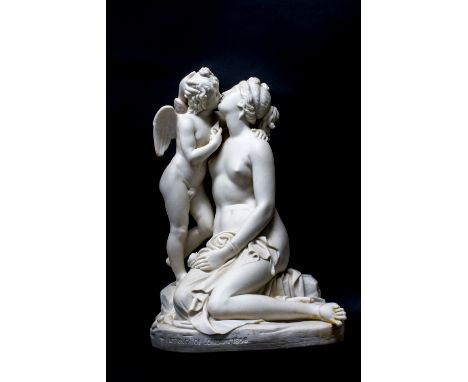 A parian figure group of 'Venus and Cupid', titled base 'Art Union of London 1858', impressed to rear 'J Ridgway, Bates and C