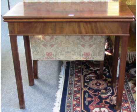 A mid 18th century rectangular mahogany card table on square supports, 84cm wide. 