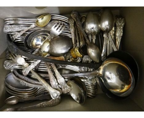 A plated composite King's pattern style canteen of table flatware, comprising; eight tablespoons, six large table forks, six 