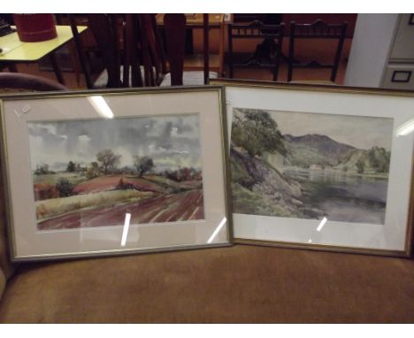Two framed watercolours, signed Eleanor Mather and A. Wilkinson, rural scene and lake scene
