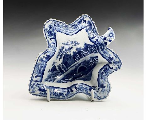 A Spode pearlware pickle dish, circa 1820, blue printed Caramanian series, unmarked. Length 13cm.Condition report: There are 
