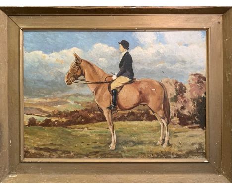 Ted LUSH PARRY (1912-1993)Equestrian portrait - chestnut horse and riderOil on board Signed41.5 x 60cm.Note: Examples of this