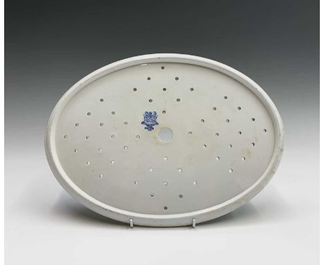 Edward VIII interest, A Royal Worcester oval drainer dish, printed in blue with the King's monogram, with The Royal Porcelain