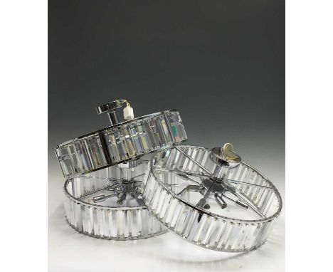 A suite of three contemporary Dar lighting chrome and crystal ceiling light fittings, diameter 45.5cm.