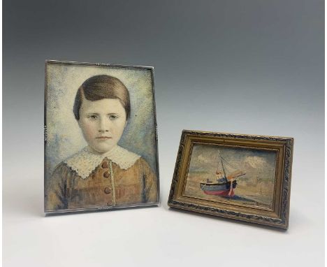 20th Century British School Bust Portrait of a Boy Watercolour20 x 15cm In silver plated photograph frameTogether with -* EAT