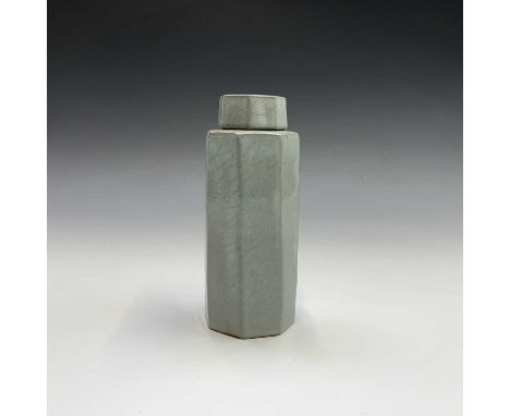 A studio pottery octagonal celadon glaze jar or caddy with lid, impressed seal mark, height 17cm.Condition report: No conditi