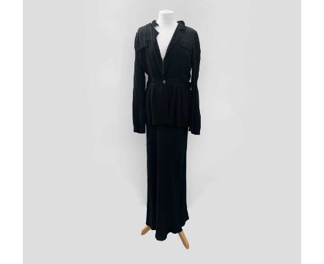 Vintage ‘Ghost’ label waisted black jacket and long bias cut maxi skirt, circa 1980s, size M.