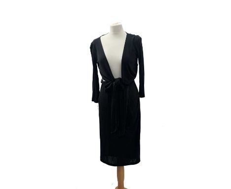 Vintage Diane Von Furstenberg long sleeved wrap dress in black strech fabric, no size label but approx 8-10.