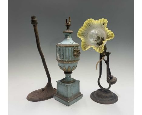 A ship's gimbal wall or table light, with glass shade, overall height 32cm, together with a plaster urn shape lamp base, and 