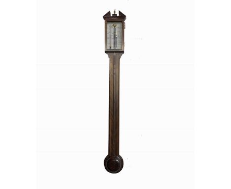 A reproduction mahogany and inlaid stick barometer, of Georgian design, by Russell, Norwich, height 94cm.Condition report: Th