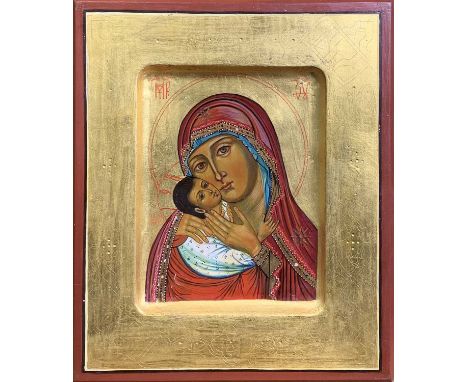 Jesus Christ Pantocrator and Madonna and ChildTwo Russian icons on wood 40.5 x 32.5cm and 27.5 x 23cm Condition report: The p