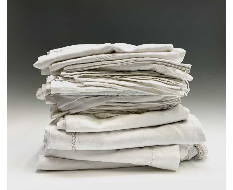 Quality vintage bed linen, including good oxford and embroidered pillowcases (twenty pieces) large cotton and linen sheets (s