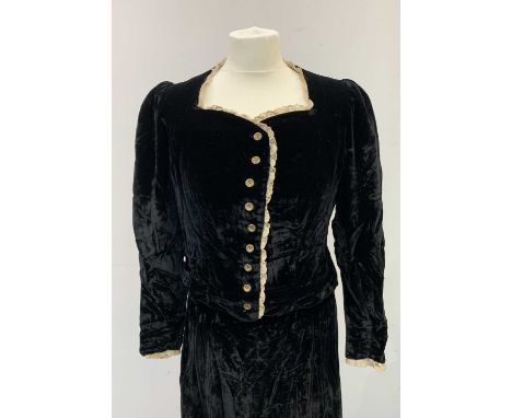 Pretty vintage, lace trimmed boned bodice black velvet dress and jacket, a green Laura Ashley linen dress 12, little black dr