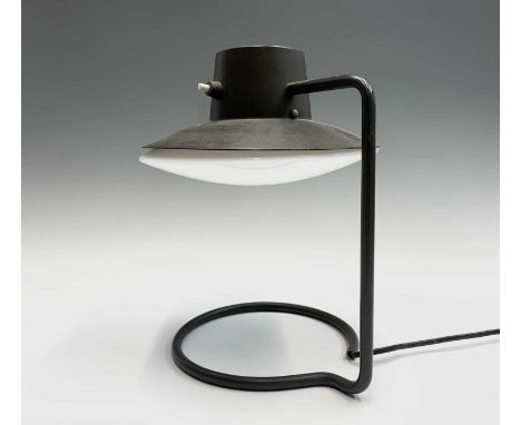 A rare 1960s Arne Jacobsen (Danish, 1902-1971) for Louis Poulsen 'Oxford' table lamp, model no. 23504 (low), dark brown metal