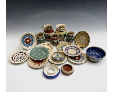 Compton Art pottery, a collection of late pieces, hand painted and comprising of four jugs, four small bowls and ten small pl