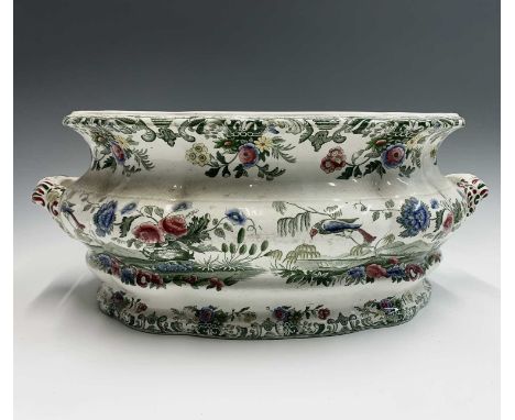 A 19th century Copeland &amp; Garrett Late Spode 'New Fayence' footbath with transfer printed and painted floral decoration. 