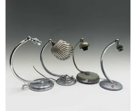 Three mid century chrome swan neck lamps, one with shell shaped shade, and one other lamp (4).