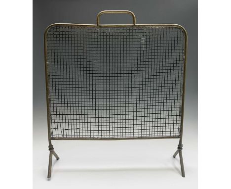 A late Victorian brass folding fireguard, height 67cm and two other fireguards (3).