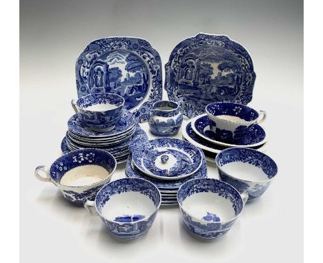 A collection of Copeland Spode 'Italian' pattern teaware to include a milk jug and sugar bowl, three teacups, five saucers, s