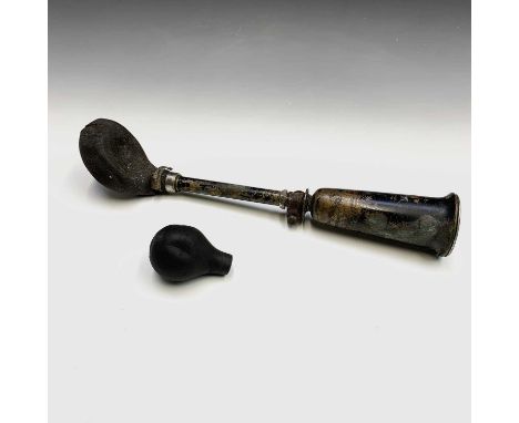 A Vintage black painted brass car horn, length 45cm.