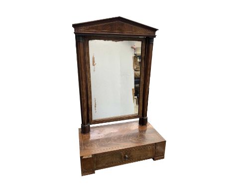 A 19th century mahogany dressing table mirror of architectural form with classical pediment and brass capped column supports,