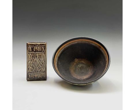 A Celtic pottery slab vase, original sticker to base, height 13.5cm, together with a Gouda bowl, 20cm diameter (2).