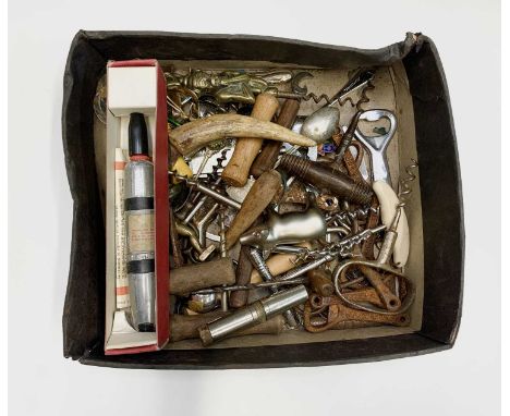 A collection of assorted corkscrews, bottle openers, a multi-tool etc.