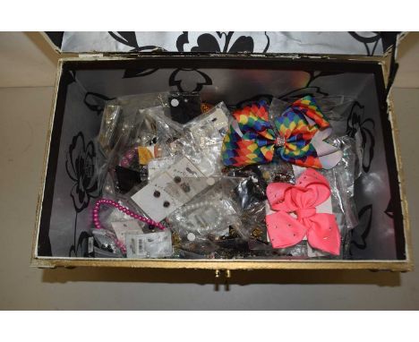 Dome top trunk containing assorted costume jewellery
