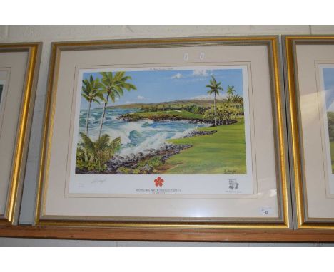 Golfing interest - The Robert Trent Jones collection, The 3rd Hole, Mauna Kea Beach Hotel, coloured print by Bill Waugh