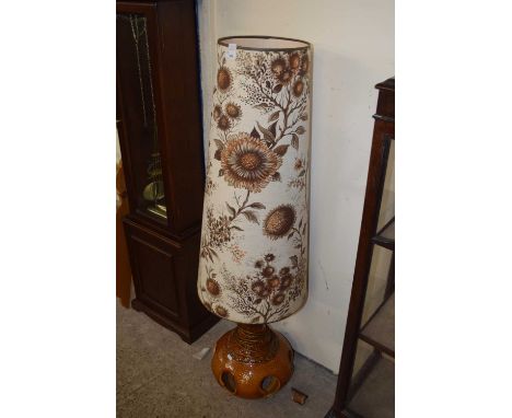 West German pottery floor lamp with large cylindrical floral shade