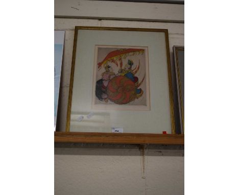 Coloured print - Oriental figures, indistinctly signed and numbered 9/75, f/g